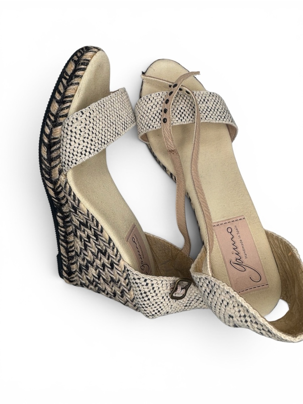 Gaimo Beige Woven Ankle-Tie Espadrille Wedges